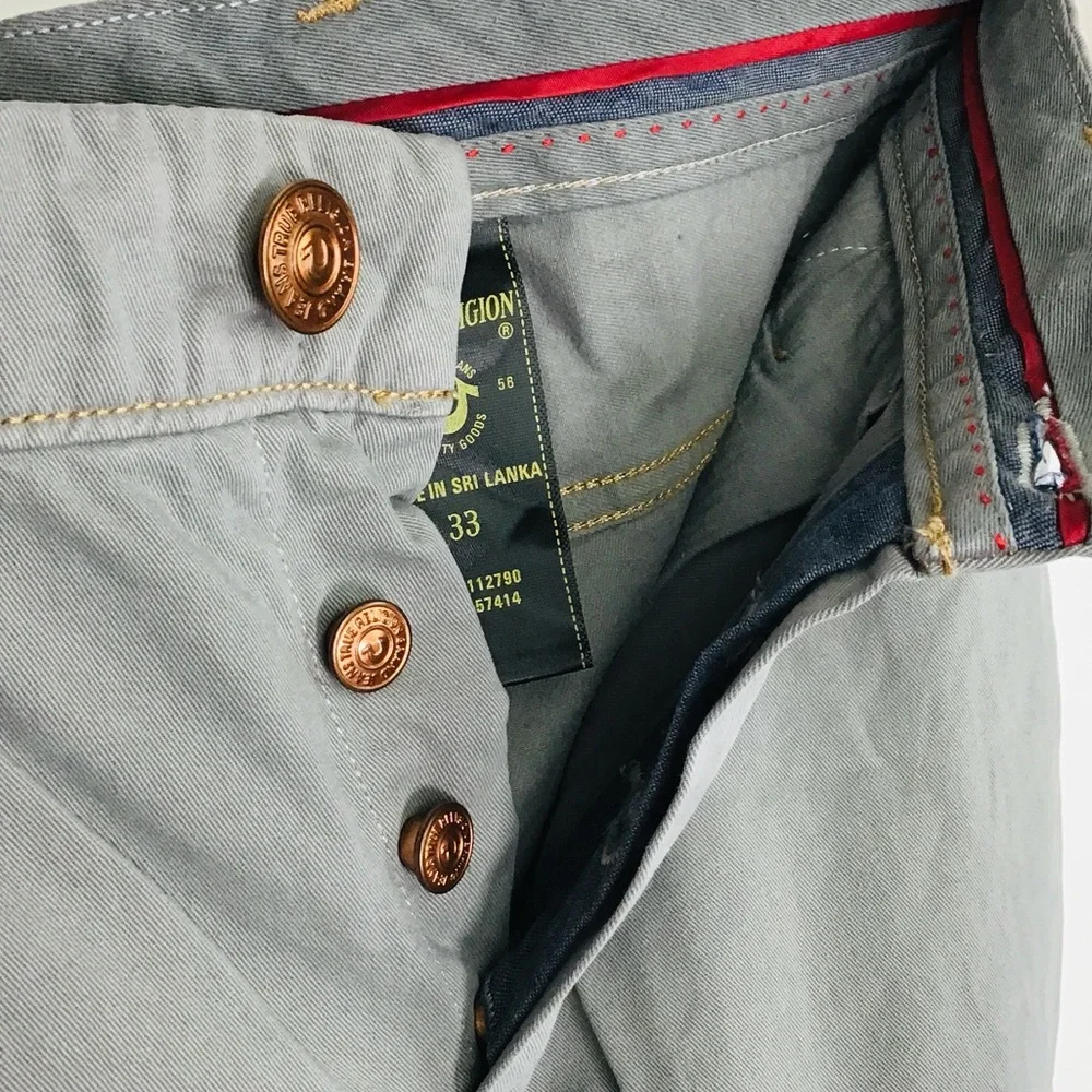 True Religion Rocco Tailored Overdye Twill Jeans Pants Gray Button Fly 33